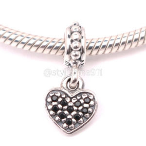 Authentic PANDORA Pave Heart Dangle with Black Crystal - 791023NCK